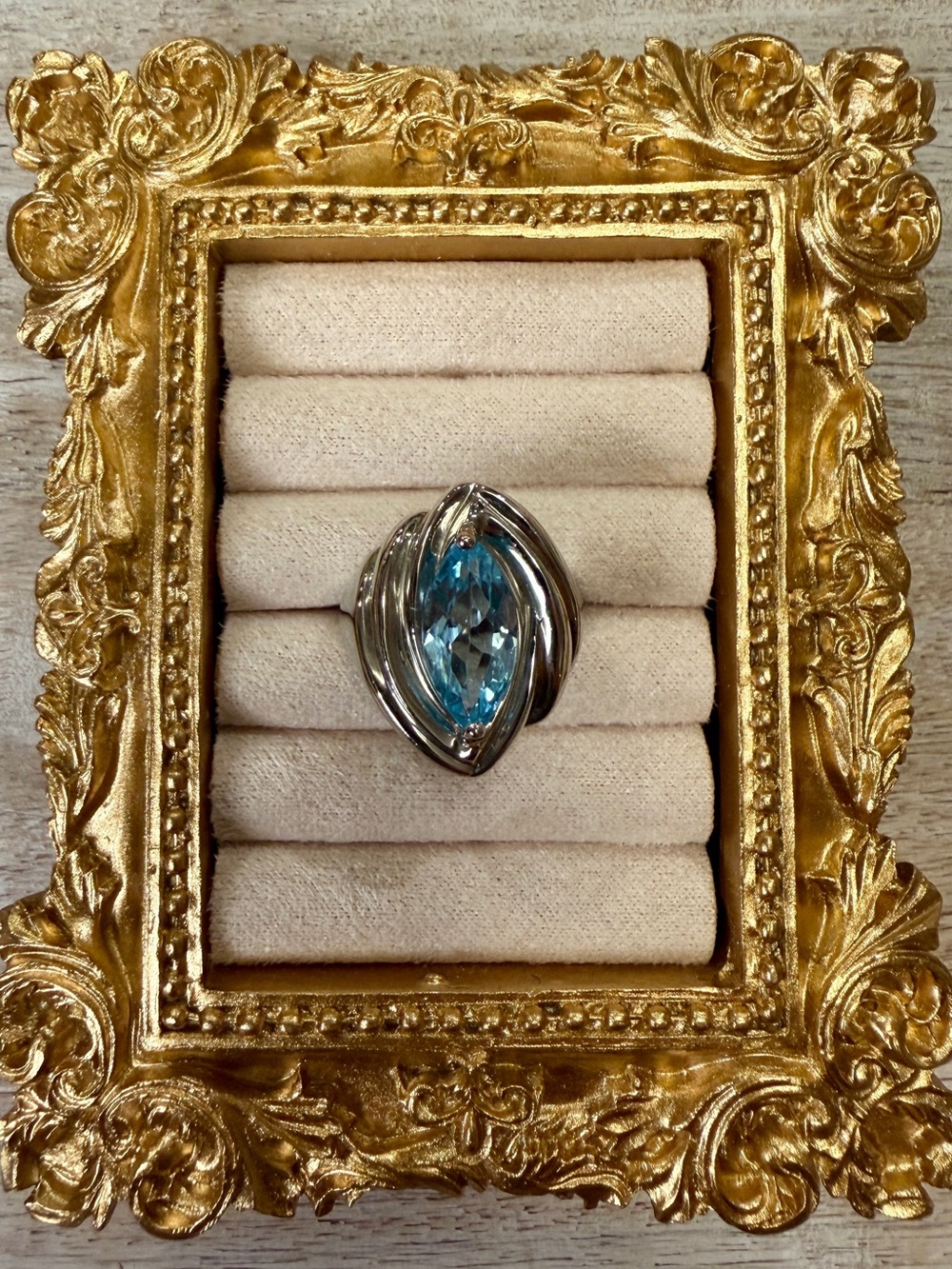 Sterling Silver 925 Marquise Blue Topaz Statement Ring – Size 6